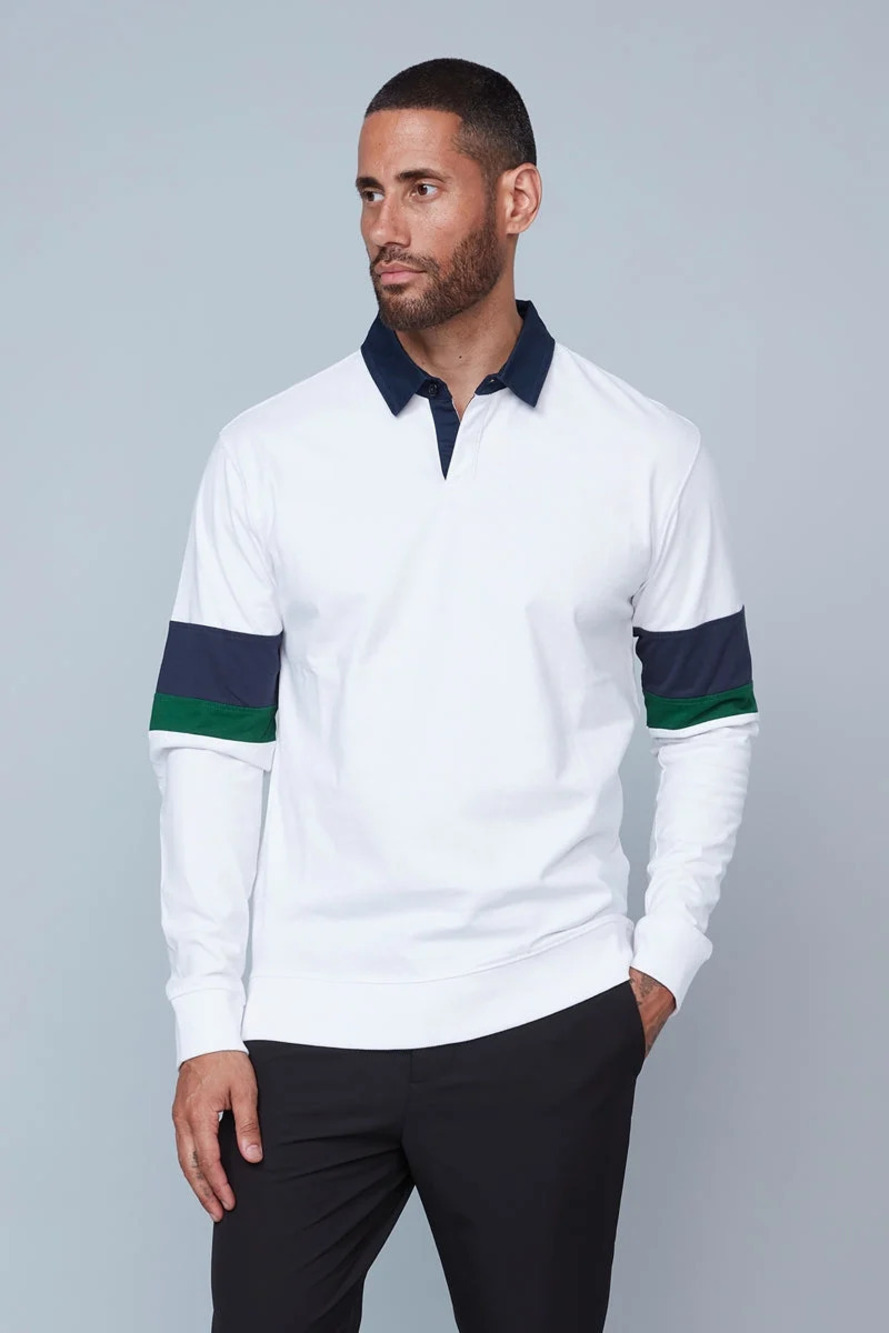 HEDGE White Knit Polo with Navy Contrast/64846